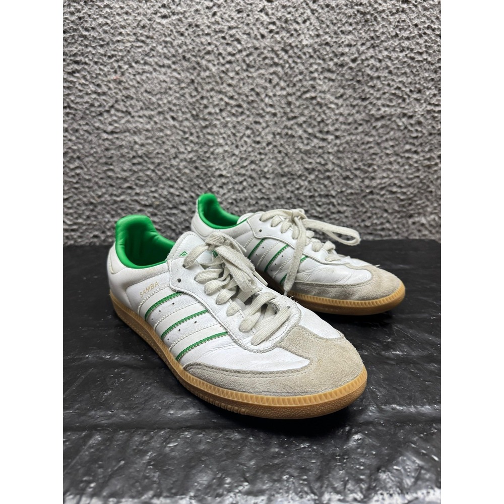 Adidas Samba OG Sneakers Cloud White Crystal White Green JI2044 Mens Size 8.5 US